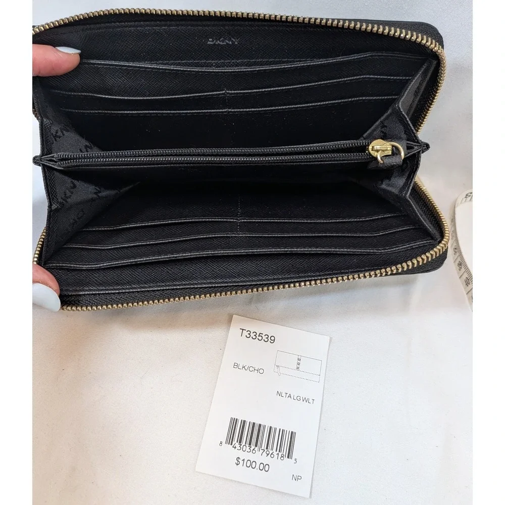 DKNY Black Leather Wallet NWT; Zip Around Continental Organizer